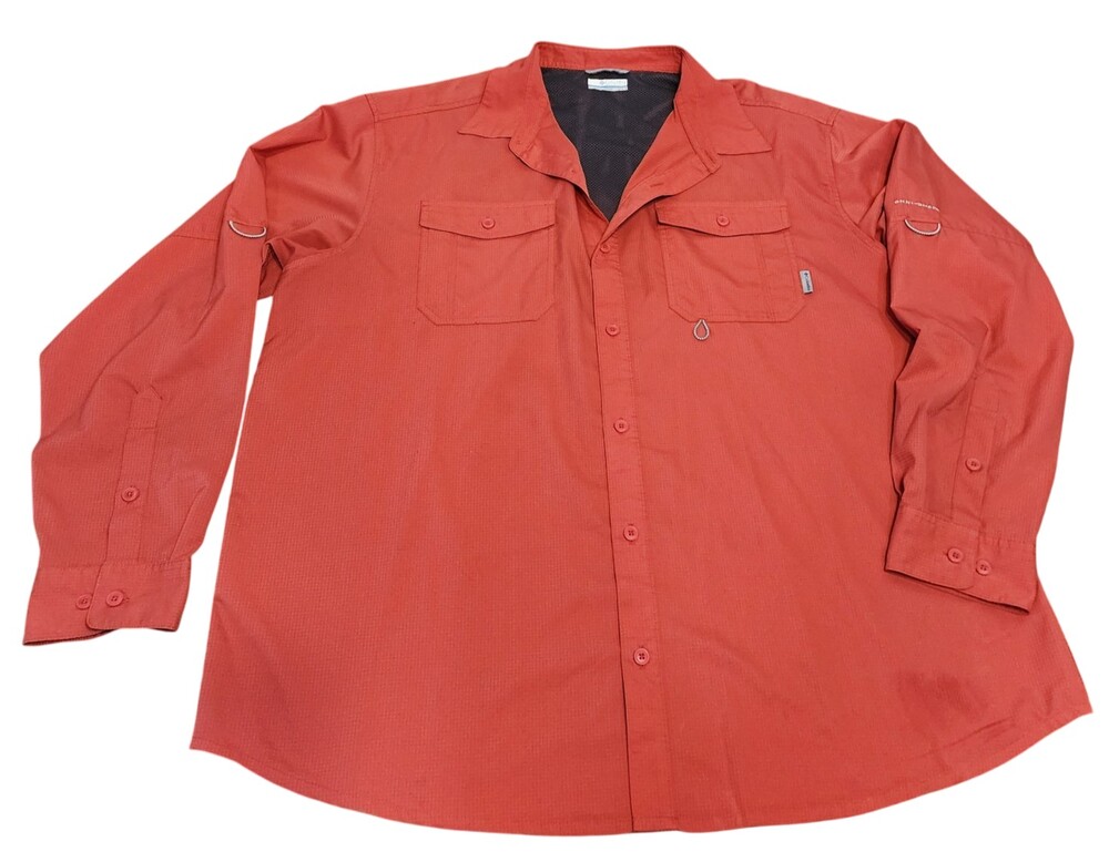 Columbia Shirt Men XXL Red Omni Shade Vented Perform Silver Ridge Button Hiking